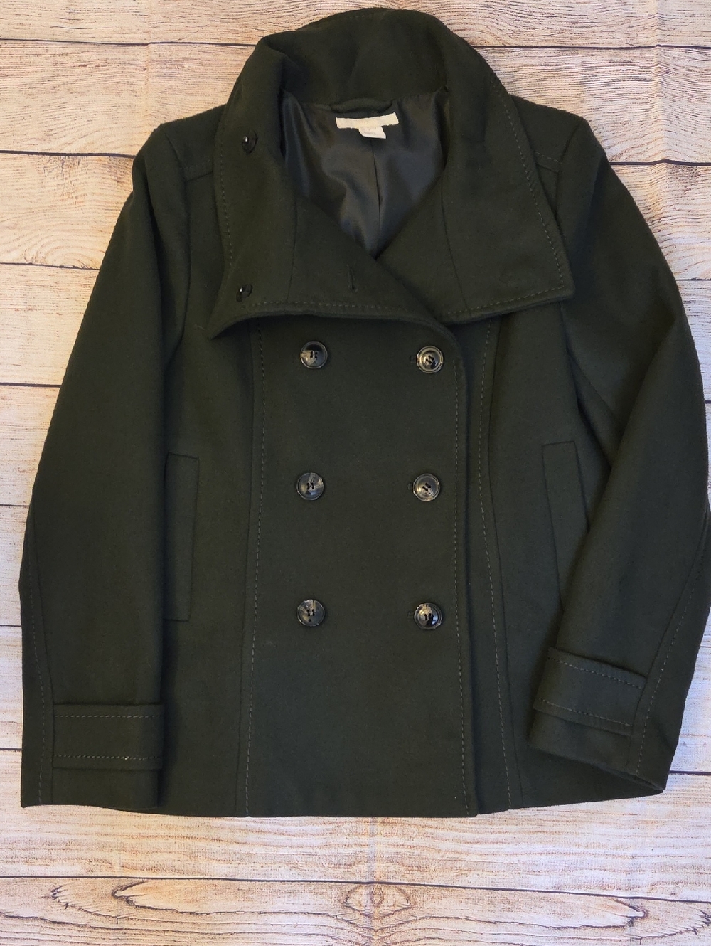 H&M Olive Green Double-Breasted‎ Peacoat